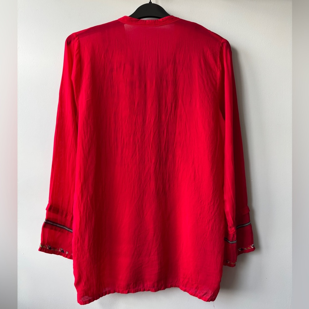Johnny Was Embroidered Boho Tunic Top Red Cupra Rayon Size S - Picture 2 of 16